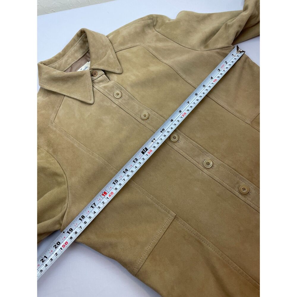 ~ Faconnable Sm Suede Goatskin Leather Shacket Tan Brown Jacket Shirt Lined - Picture 7 of 15